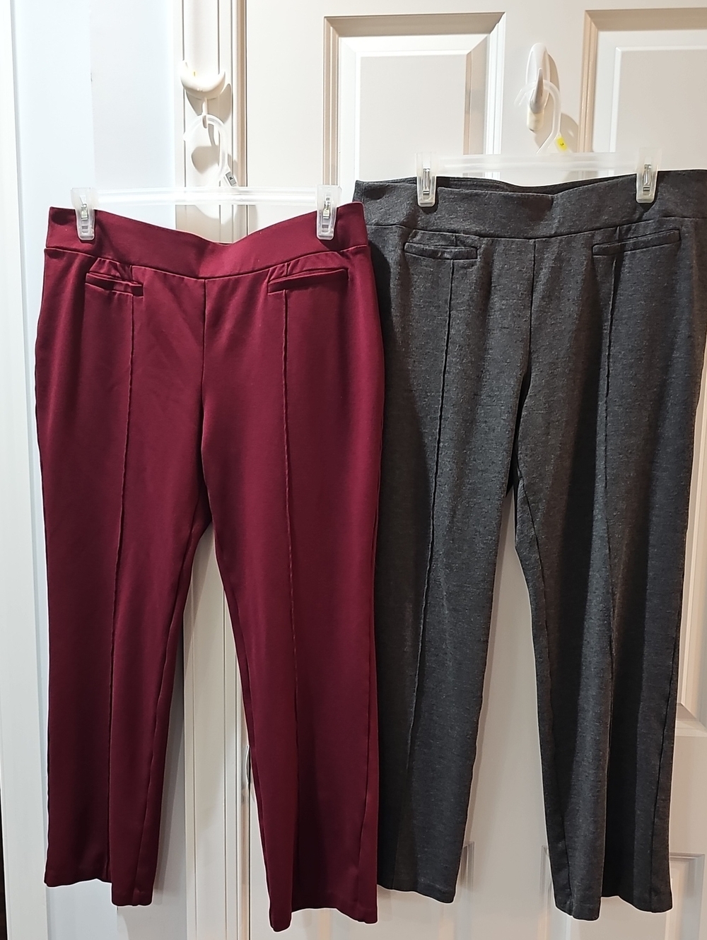 Bundle Of 2 Cato Stretch Ponte Ankle Pants in Burgundy and Charcoal Gray